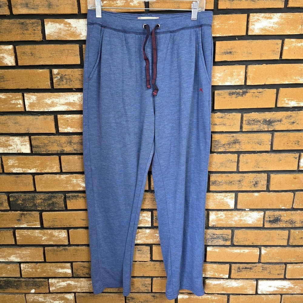 Tommy Bahama Lounge Pants Mens Medium Blue Polyester Blend Stretch Loose Fit